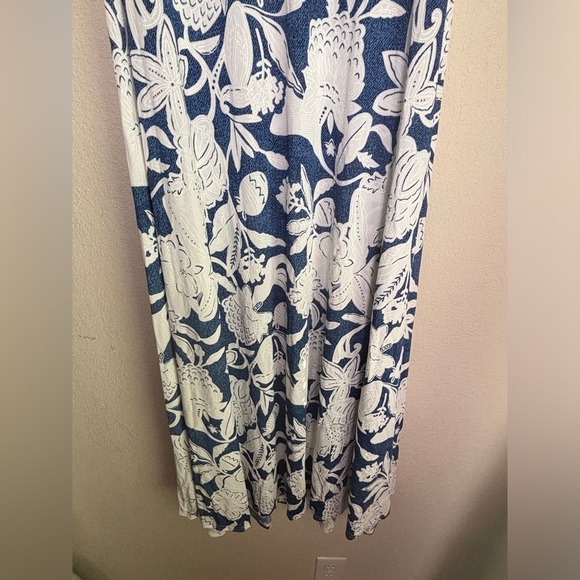 Shoreline Blue & White Hawaiian Floral Puff Print Stretch Maxi Tank Dress L - Picture 3 of 10